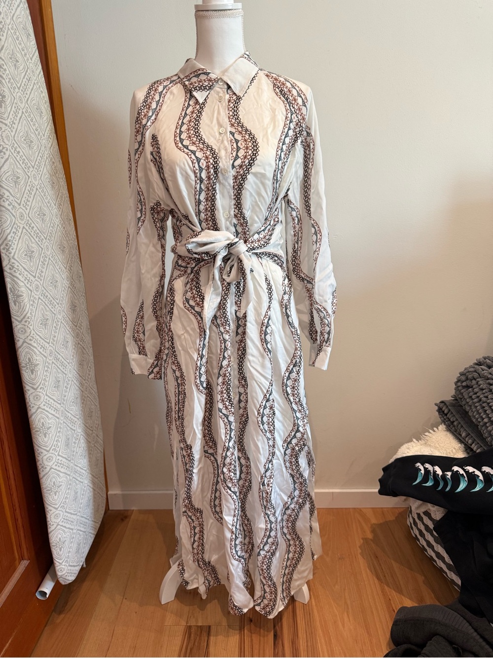 AllSaints White Printed Long-Sleeve Tie-Waist Maxi Dress